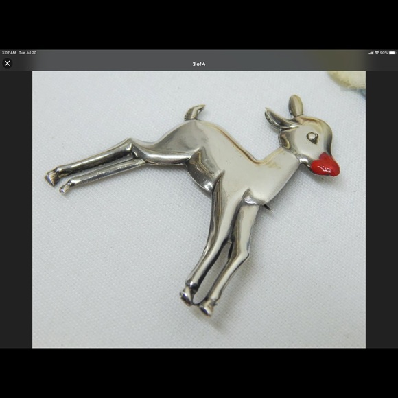 Vintage RARE FIND EUC 925 Rudolph the Red Nose Broach Sweet - Picture 3 of 3